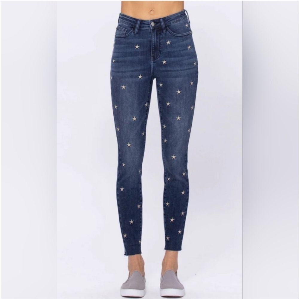 Judy Blue Dark Blue Star-Patterned Skinny Jeans